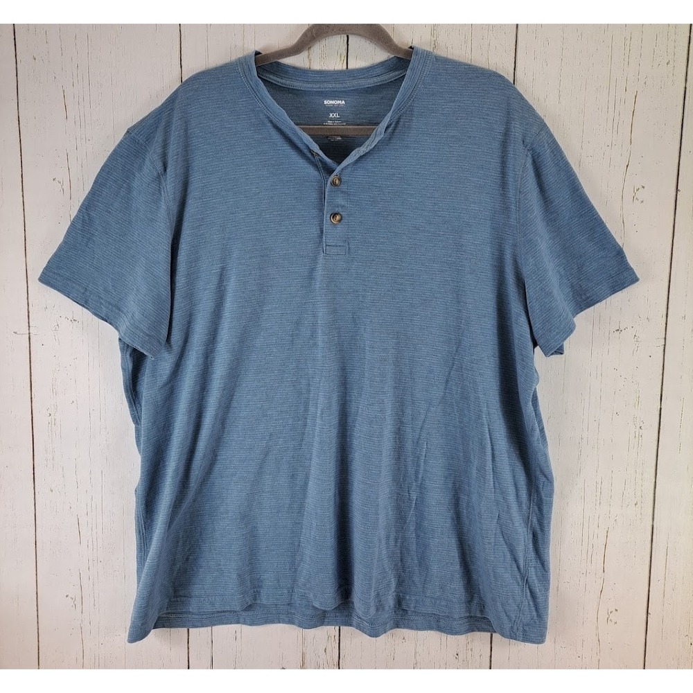 Sonoma Plus Size XXL Mens Blue Short Sleeve Henley Button Up Top